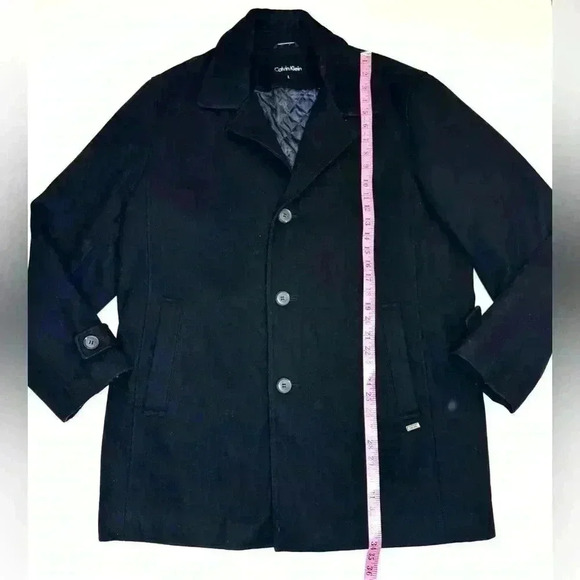 Calvin Klein Men's Classic Fit Black Wool Blend Overcoat Size- Large - Picture 3 of 9
